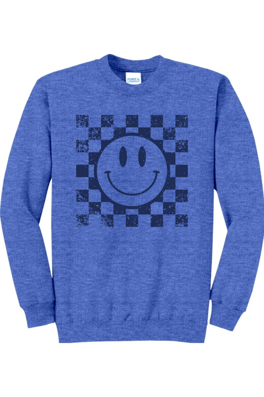 Smiley With Checkered Background Crewneck Sweatshirt